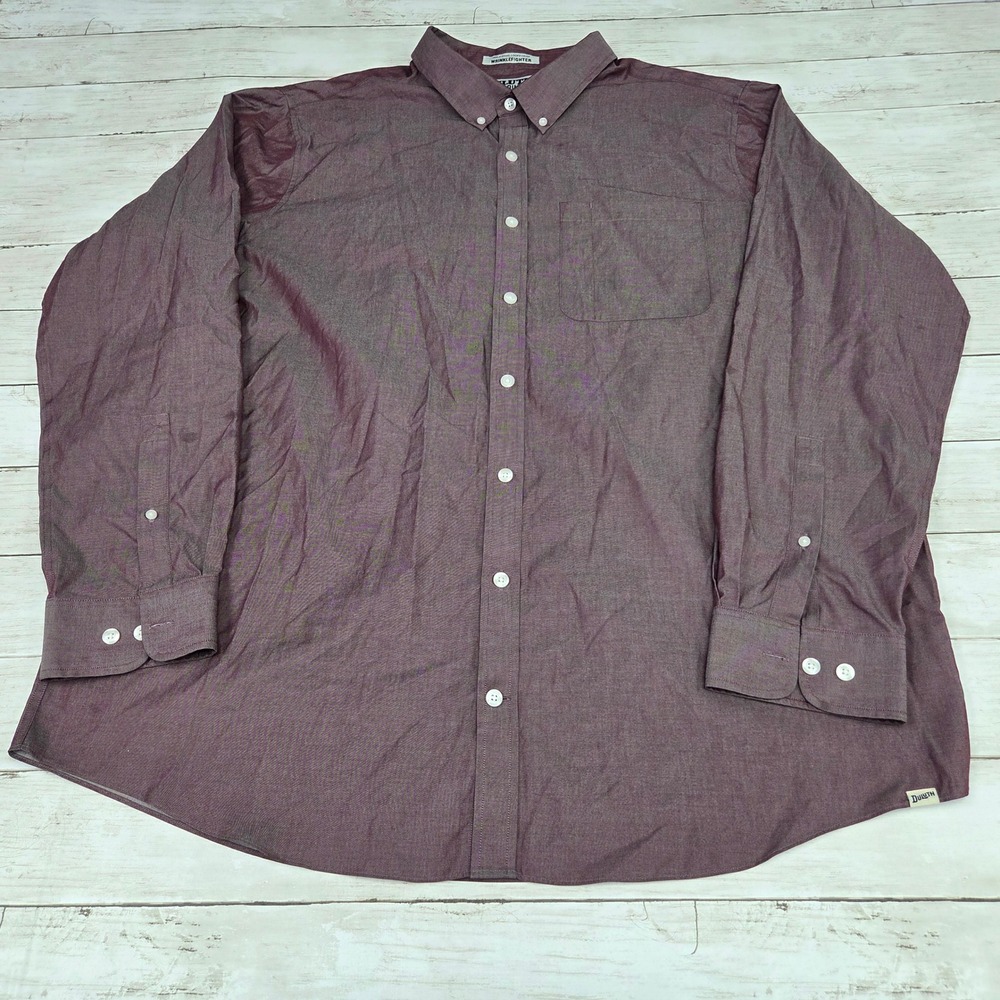 Duluth Trading Co Wrinklefighter Shirt Button‎ Down Mens 2XL Tall Burgundy Slim